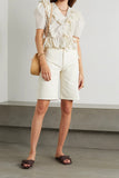 Kukombo Women Tiered Ruffles Crop Top Blouse 2023 Summer Loose Beige Sweet Slim Short Shirt Drawstring Peplum Top