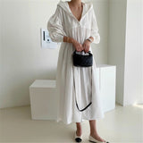 Christmas Gift 2023 early spring simple solid cascading pleated hoodies down solid long dress simple classic retro temreprament dress 2023 new