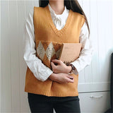 Christmas Gift Women Sweater Vest Autumn 2021 Korean Style Vintage Geometric Argyle V Neck Sleeveless Pullovers Knitted Woman Sweaters