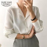 Christmas Gift 2021 Vintage Solid White Chiffon Blouse Tops Spring Cardigan Women Blouses Long Sleeve Women Shirts Clothes Blusas Mujer 9379 50