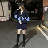 Kukombo Cardigan Women Geometric V-Neck Long Sleeve Knitted Sweaters Baggy Korean Style Retro Leisure Students Ins Chic Fall Elegant