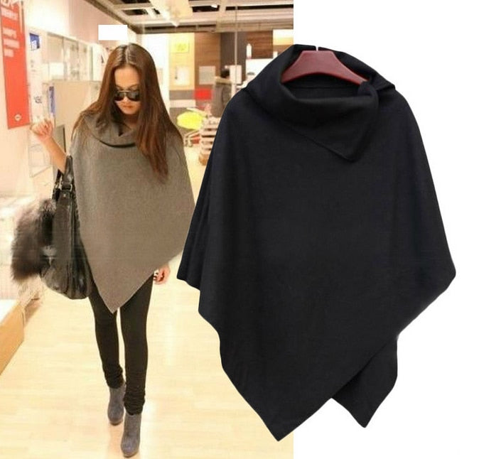 Christmas Gift 4 Colors Women Coat Poncho Autumn Winter Casual Overcoat Zipper Loose Pullover Cloak Sweater Cape Outwear