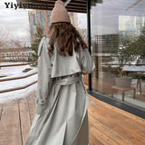 Christmas Gift Autumn Winter Spliced Double Breasted Long Trench Coat Women Casual Windbreaker Jackets Female Khaki Overcoat 2022