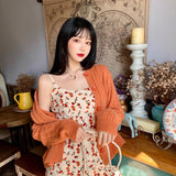 Summer Floral Print Two-Piece Set Sundress Spring Spaghetti Strap Tank Dress Kawaii Sleeveless Party Elegant Ropa Mujer Sukienka
