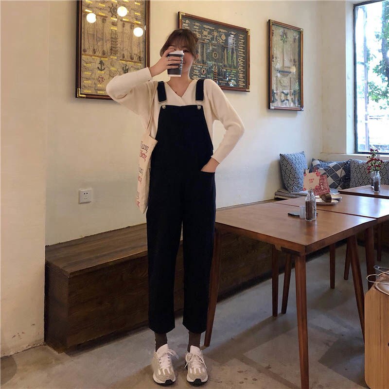 Christmas Gift Women's denim Jumpsuits Loose Solid Color Thin high Waist All-Match Straight Preppy Style  Summer Pocket Woman Denim Overalls