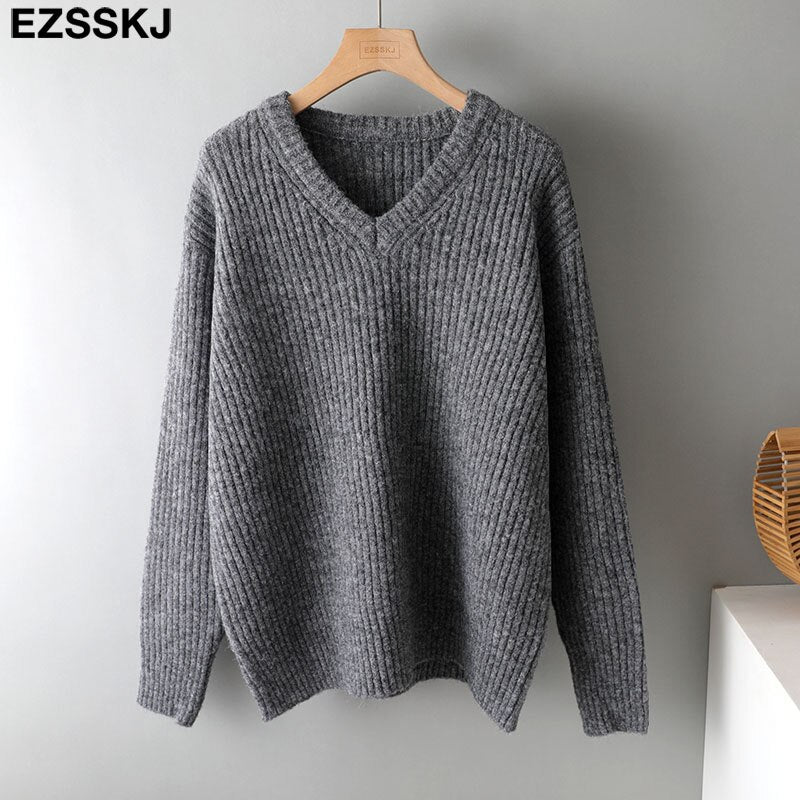 Christmas Gift cashmere Autumn Winter v-neck thick oversize Sweater pullovers Women 2021 LOOSE  sweater pullovers female Long Sleeve