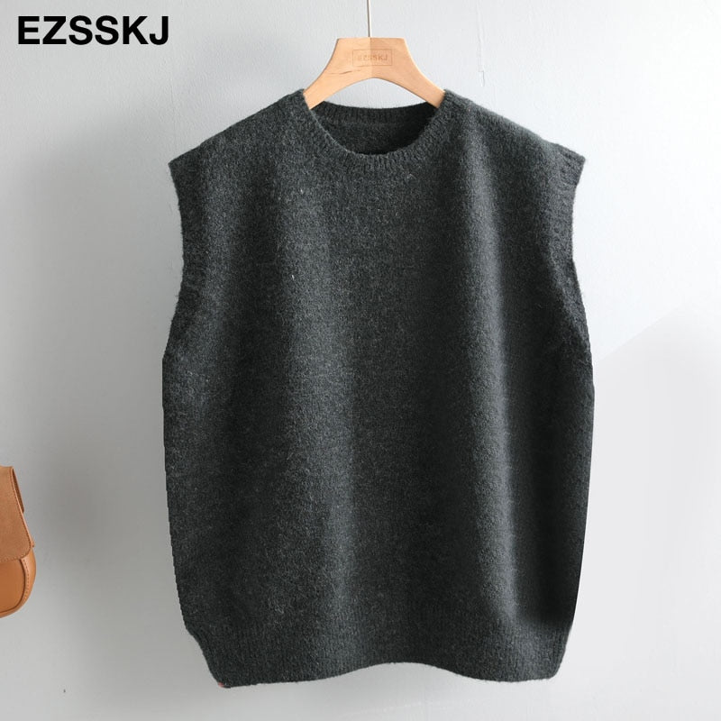 Christmas Gift cashmere NEW Spring  Sweater Vest Women O-Neck Knitted Vest Female casual tank tops Sleeveless Twist knit pullovers