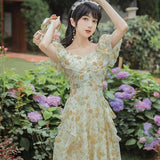 Kukombo French Vintage Fairy Dress Women Ruffle Irregular Designer Long Floral Dress 2022 Summer Elegant Korean Holiday Victorian Dress