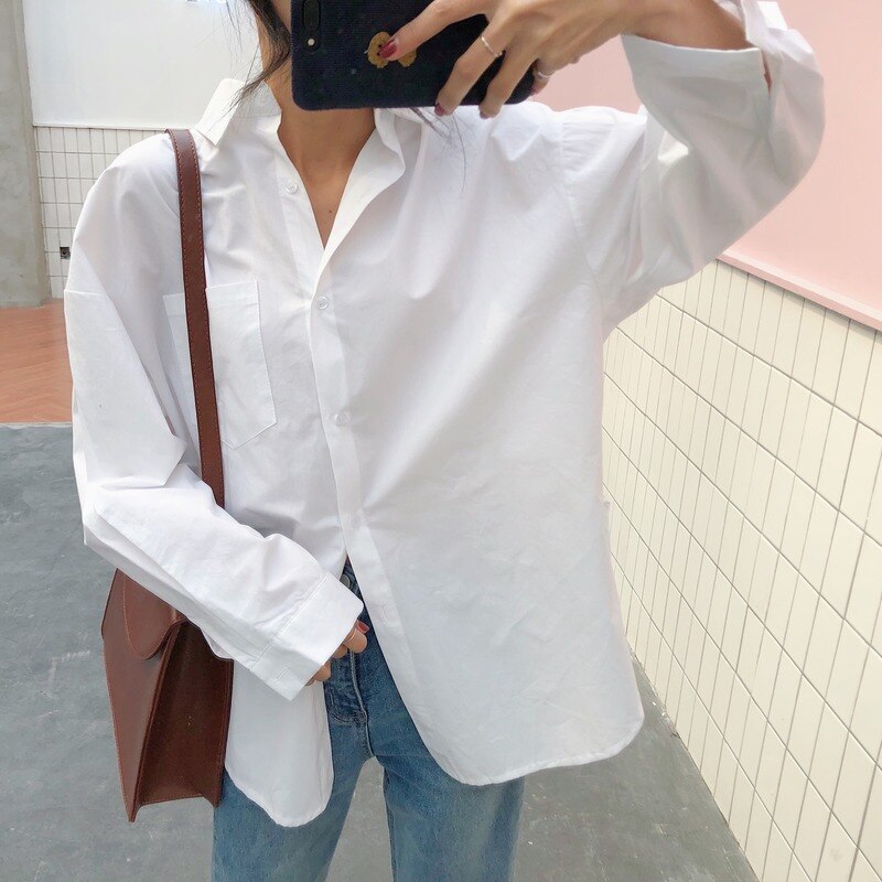 Kukomobo Christmas Gift Casual Solid Loose Women Shirt Spring Elegant Clothes Autumn New Cotton White Blouse Women Vintage Long Sleeve Tops Blusas 11456