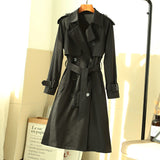 Christmas Gift Women's Elegant A Line Trench Coat Double-Breasted Belted Ladies Cloak Windbreaker Spring Fall Outerwear Grey Korean Style Coat