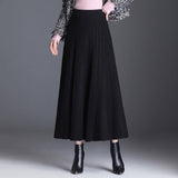 Kukombo Winter Thick Warm Women Pleated Skirt Lurex High Waist Knitted Sweater Skirts Korean Autumn Long A Line Midi Skirt Black Gray