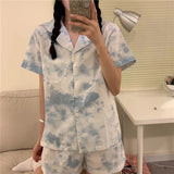 Christmas Gift Pajama Sets Women Plaid Classic Retro Turn Down Collar Short Sleeve Loose Preppy Style Cozy Students Sleepwear Home Female Lady