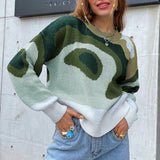 Christmas Gift EZSSKJ Color Block Drop Shoulder Sweater Croped Sweater pullovers Women 2021 loose Sweater Pullover female Long Sleeve