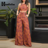 Kukombo Leaf Print Sleeveless Top & Pants Set 2022 Summer Women Two Piece Set