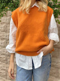 Christmas Gift casual spring autumn oversize sweater vest Women basic loose O-neck sleeveless Sweater tank top female