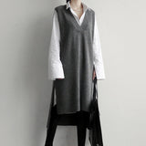 Kukombo Fall 2022 Women Clothing Loose Sleeveless Sweater Dress Women Vest Sweaters Knitting Vest Long Knitted Wool Oversize Pullover