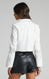 Kukombo New Short Striped Blazer With Bowknot Women Fashion Street Single Button Suit Office Lady Simple Casual Slim Sexy Deep V Blazers