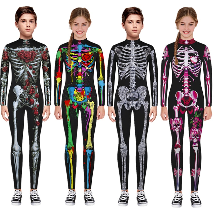 Halloween Kukombo New Halloween Scary Cosplay Costumes For Kids Skeleton Bodysuit Devil Vampire Carnival Party Clothing Skull Dress Jumpsuit
