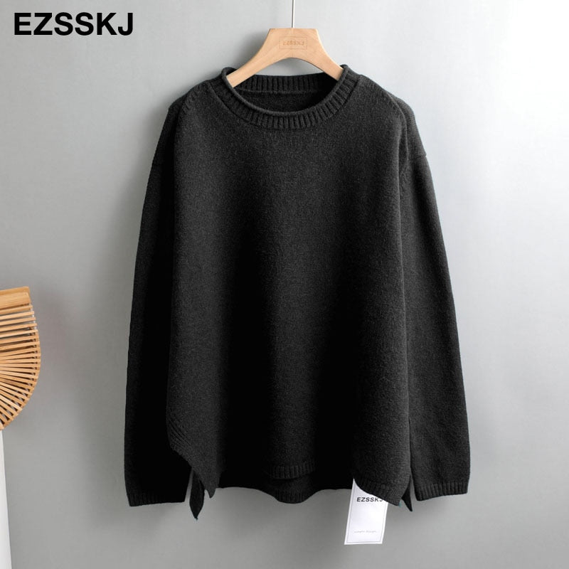 Christmas Gift Autumn Winter splitside oversize thick Sweater pullovers Women 2021 loose cashmere turtleneck big size Sweater Pullover female
