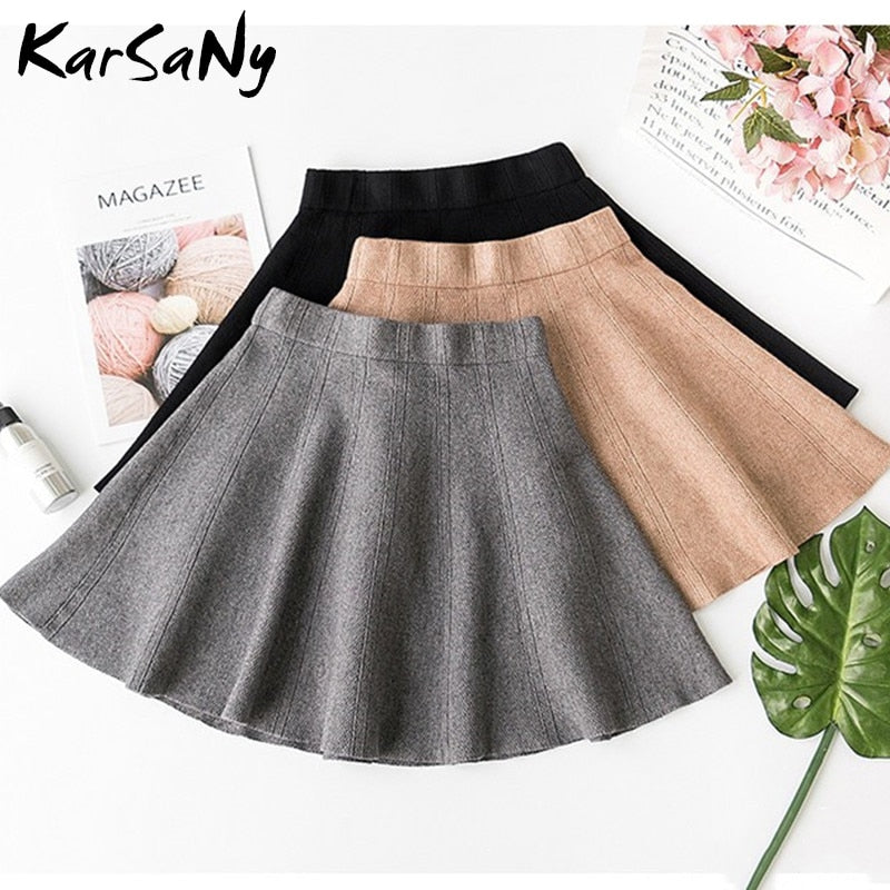 Christmas Gift Spring Short Knitted Skirts For Women High Waist Black School Skirt Solid Mini Gray Pleated Skirts Womens Knit Skirt