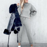 Kukombo Casual Solid Sweatshirt Suit Women Autumn Turtleneck Pullover and Pencil Pants Winter Plus Size Female Tracksuit 2 Piece Sets-1
