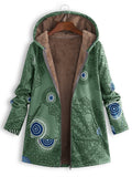 Christmas Gift Women Winter Coat Casual Floral Print Hooded Zipper Cotton Womens Coat Vintage Pocket Zipper Loose Plus Size Female Outwear