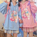 Kukombo Harajuku Kawaii Oversized Hoodie 2021 Fashion Japanese Streetwear Sweet Femme Candy Pink Kawaii Cute Cartoon Print Hoodies