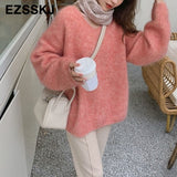 Christmas Gift Basic Thick Loose v-neck oversize Sweater Pullover Women Autumn winter Casual long Sleeve Sweater For women Chic Jumpers top