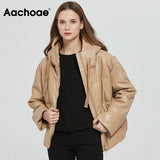 Christmas Gift Women Thick Warm PU Faux Leather Padded Coat 2021 Winter Zipper Hooded Jacket Parka Long Sleeve Pockets Outerwear Tops