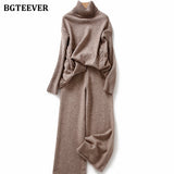 Christmas Gift BGTEEVER Autumn Winter Thicken Knitted 2 Pieces Set Women Turtleneck Pullover Sweater & Wide Leg Pants 2021 Sweater Set Female