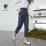 Christmas Gift FANSILANEN Office Lady High Waist Casual Suit Pants Women Pleated Loose Pants Female Spring Summer Korean Style Cropped Trousers