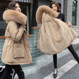 Kukombo 2023 New Winter Jacket Warm Fur Collar Thick Overcoat Fashion Long Hooded Parkas Women's Jacket Clothing Female Snow Wear Coat