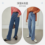 Christmas Gift FANSILANEN 2021 Women's Retro High Waist Jeans Women's Trousers Straight Slits Autumn New Dark Denim Light Color Women Jeans