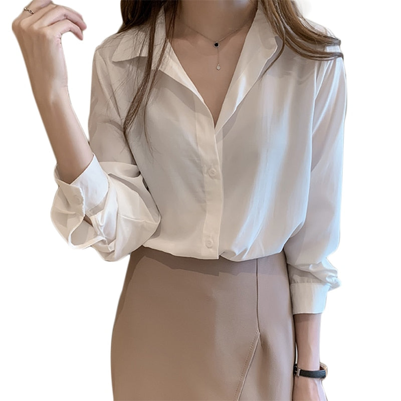 Kukombo Fashion Blouse Tops For Women Long Sleeve White Shirt Turn Down Collar Female Plus Size 4XL Clothing Japan Korean Style #47