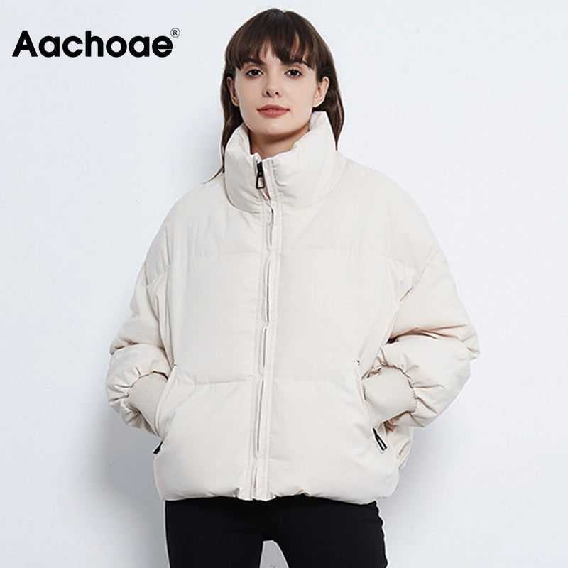 Christmas Gift 2021 Solid Color Fashion Winter Parka Women Long Sleeve Zipper Thick Warm Parkas Coat Casual Down Jacket With Pockets