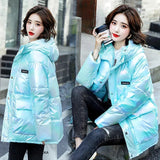 Christmas Gift 2021 New Winter Jacket Women's Parkas Down Cotton Jackets Glossy Female Hooded Cotton Padded Parka Waterproof Coat Plus Size