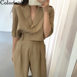 Christmas Gift 2021 New Spring Summer Woman Sets 2 Piece Ankle-Length Wide Leg Pants High Waist Casual Single Breasted Suit WS1019