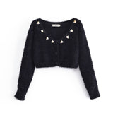 Kukombo Women Suits 3 Piece Suit Women Long Sleeve Cardigan+ Elatic Waist Shorts Ladys High Street Casual Sweet Sets