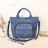 Kukombo  Corduroy Shoulder Bag Women Vintage Shopping Bags Zipper Girls Student Bookbag Handbags Casual Tote With Outside Pocket