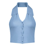 Kukombo Streetwear Fashion Striped Halter Knitted Vest For Women Sexy Backless Slim Outfits Female Tank Tops Autumn Ladies
