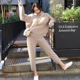 Christmas Gift Casual Sweater Pants Knitted 2 Pieces Set Turtleneck Pullovers & Elastic Waist Pants Women Sweater Sets 2021 Autumn Knitted Set