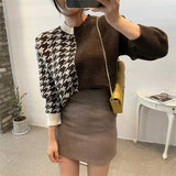 Kukombo New 2022 Women Autumn Winter Sweaters Knitted Checkered Warm Thicken Fashionable Wild Vintage Pullovers Tops SW1555JX