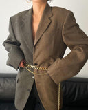 Kukombo Autumn Winter High Quality Women Patchwork Chains Blazer Female Luxury Jacket Coat For Ladies Blusas