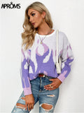 Christmas Gift Aproms Vintage Purple Flame Knitted Oversized Sweaters Women Winter Streetwear Warm Pullovers High Fashion Stretch Jumpers 2021