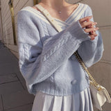 Kukombo  Knitted Pullover Sweater Women Winter Sweet Kawaii Sweater V-Neck Long Sleeve Loose Korean Sweater Women's Clothing Autumn 2022