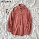 Christmas Gift BGTEEVER 2021 Spring New Chic Long Sleeve Women Blouses Tops Single-breasted One Pocket Loose Female Solid Shirts Blusas femme