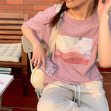 Christmas Gift BGTEEVER Vintage Landscape Painting Women T-shirt Casual Short Sleeve Cotton Women White Tees Round-neck Female Tops 2021 Summer