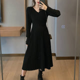 Christmas Gift Knitted Dress Women Casual Long Sleeve Vintage Elegant Office Sweater Dress Female 2021 Autumn One Piece Dress Korean Outerwear