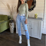 Christmas Gift New 2021 Winter Spring Women Sweater Buttons Knitted Pullovers Striped Casual Fashionable Wild Ladies Tops SW1696