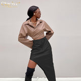 Kukombo Fashion Pu Leather Women'S Skirt 2022 Casual Irregular High-Waisted Skirt Ladies Vintage Slim Pocket Long Skirts